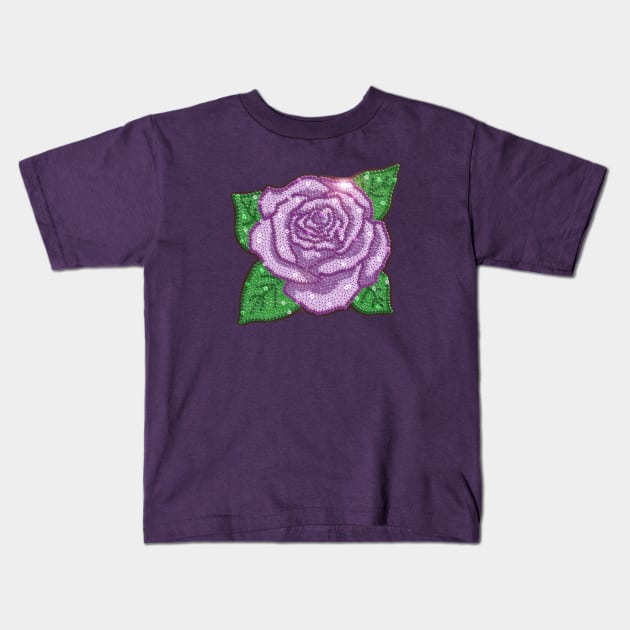 Purple Sequin Rose Kids T-Shirt by Annelie